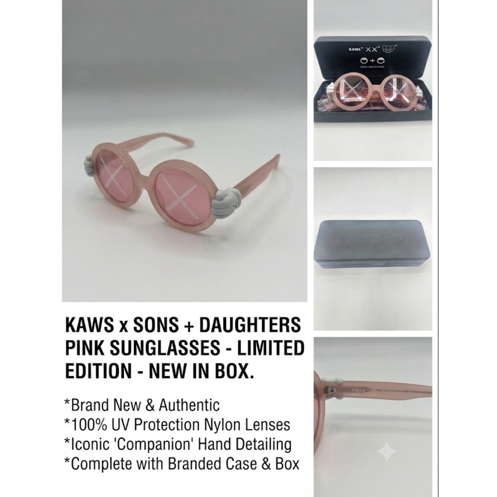 KAWS X Son+Daughters Sunglasses -Pink- Limited Editions Kids Wear- New In Box